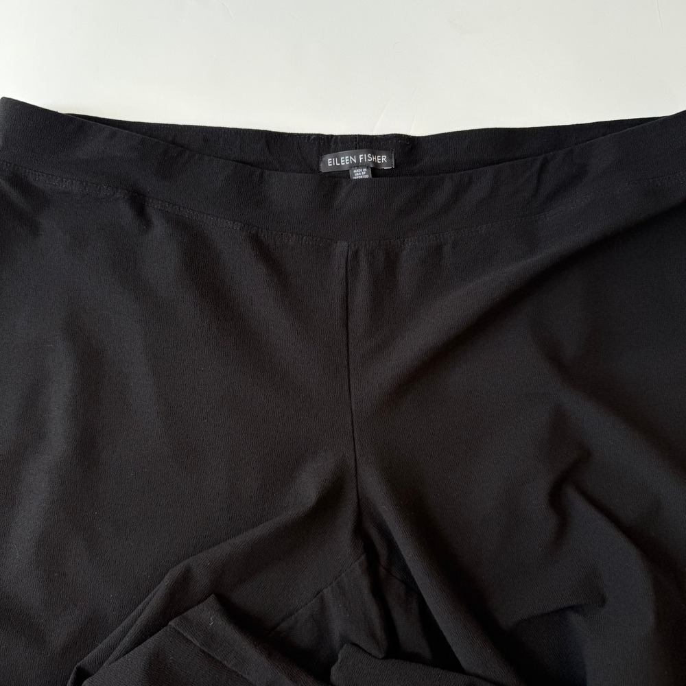 Eileen Fisher Black Knit Straight Leg Pants Pull On Stretch Jersey Minimalist L - Picture 7 of 12